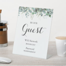 Rustieke Botanische Eucalyptus Groene Huwelijks Wi Reclamebord Met Voetstuk