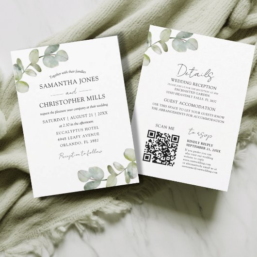 Rustieke Botanische Eucalyptus QR Code Bruiloft Kaart