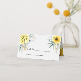 Rustieke botanische eucalyptus zonnebloem plaatskaartje