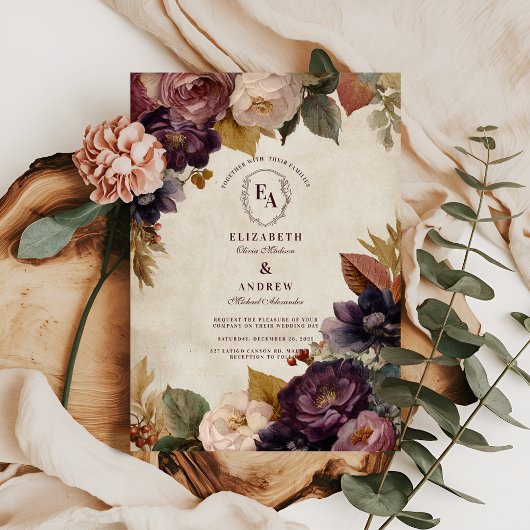 Rustieke Botanische Fall Wedding Design Kaart