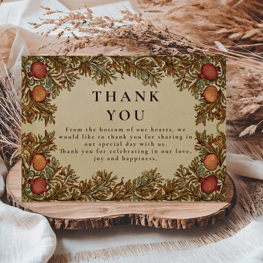 Rustieke botanische granaatappel bruiloft bedankkaart