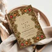 Rustieke botanische granaatappel bruiloft save the date