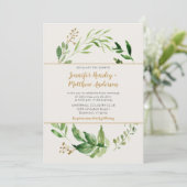 Rustieke Botanische Greenery Krans Gold Buds Weddi Kaart (Staand voorkant)