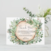 Rustieke botanische groene bruidsdouche bedankkaart (Staand voorkant)