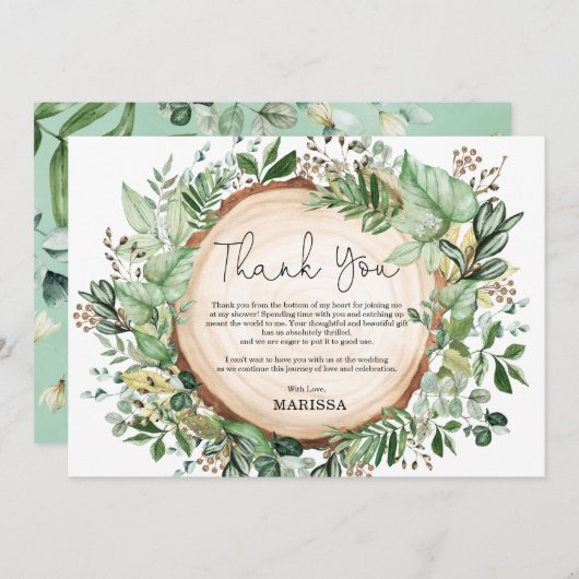 Rustieke botanische groene bruidsdouche bedankkaart (Voorkant / Achterkant)