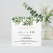 Rustieke botanische groene & gouden bladbruiloft 1 save the date (Staand voorkant)