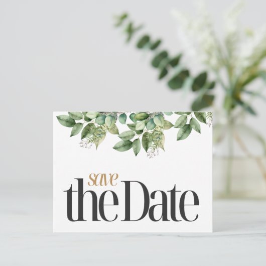 Rustieke Botanische Groene & Gouden Bladgroen Brui Aankondigingskaart (Staand voorkant)