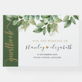 Rustieke Botanische Groene & Gouden Bladgroen Brui Gastenboek