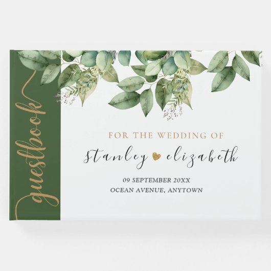 Rustieke Botanische Groene & Gouden Bladgroen Brui Gastenboek (Voorkant)