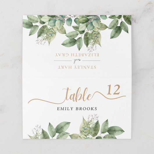 Rustieke Botanische Groene & Gouden Bladgroen Brui Plaatskaartje (Buitenkant ongevouwen)