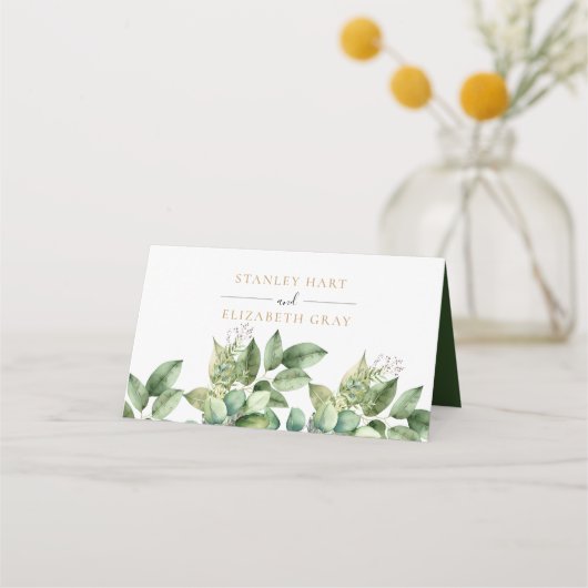 Rustieke Botanische Groene & Gouden Bladgroen Brui Plaatskaartje (Achterkant)