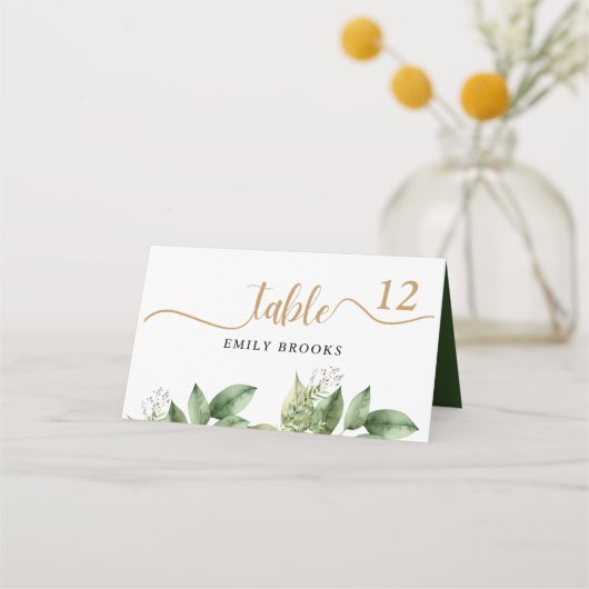 Rustieke Botanische Groene & Gouden Bladgroen Brui Plaatskaartje (Voorkant)