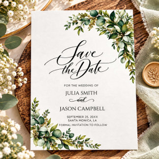 Rustieke Botanische Groene Huwelijksaankondiging Save The Date
