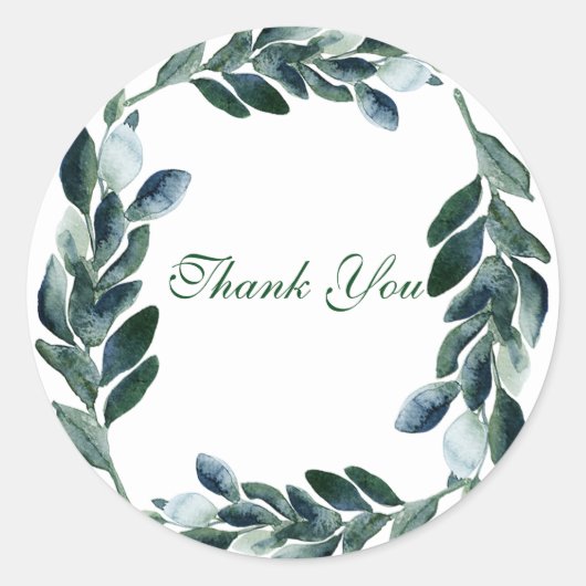 Rustieke Botanische Groene Waterverf bladeren Dank Ronde Sticker (Voorkant)