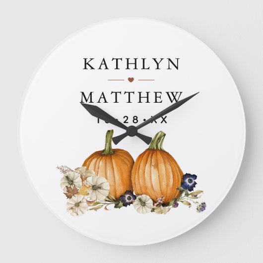 Rustieke Botanische Herfst Pompoen Bruiloft Grote Klok (Voorkant)