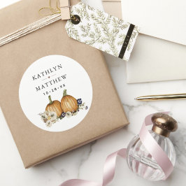 Rustieke Botanische herfst pompoen herfst bruiloft Ronde Sticker