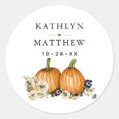 Rustieke Botanische herfst pompoen herfst bruiloft Ronde Sticker (Voorkant)