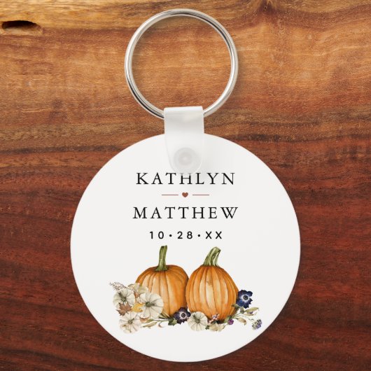 Rustieke Botanische herfst pompoen herfst bruiloft Sleutelhanger (Voorkant)