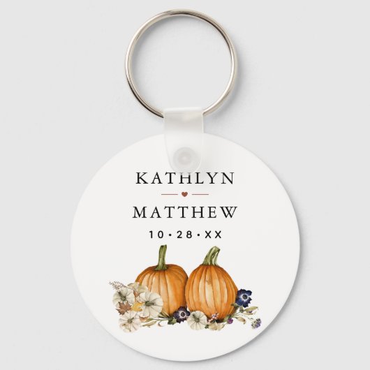 Rustieke Botanische herfst pompoen herfst bruiloft Sleutelhanger (Achterkant)