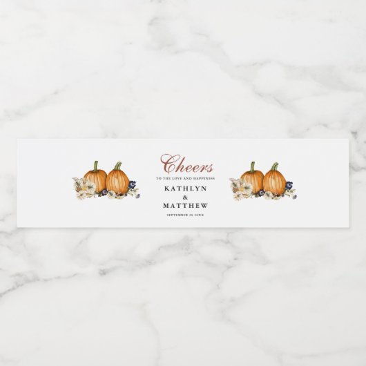 Rustieke Botanische herfst pompoen herfst bruiloft Waterfles Etiket (Enkel label)