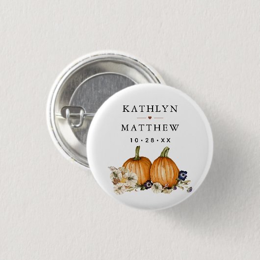 Rustieke botanische herfstpompoen herfstbruiloft ronde button 3,2 cm (Voorkant /achterkant)