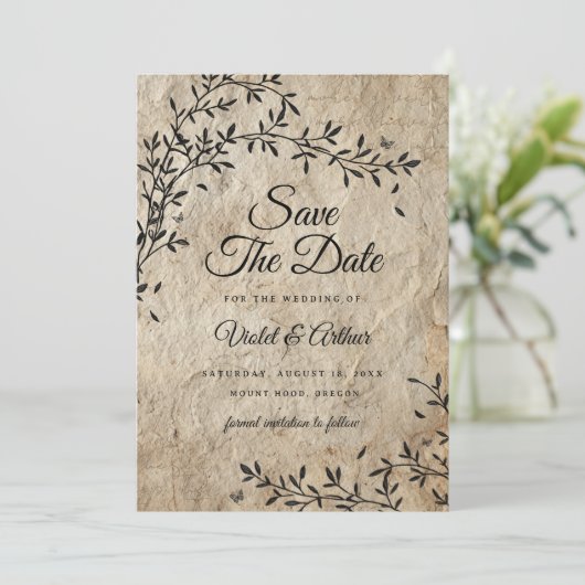 Rustieke  Botanische Huwelijk Save The Date Kaart (Staand voorkant)