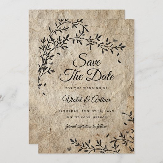 Rustieke  Botanische Huwelijk Save The Date Kaart (Voorkant / Achterkant)