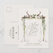 Rustieke botanische huwelijksfoliage save the date aankondigingskaart (Voorkant / Achterkant)