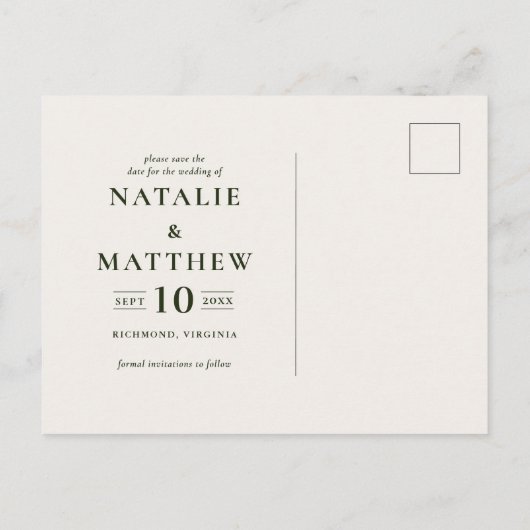 Rustieke botanische huwelijksfoliage save the date aankondigingskaart (Achterkant)