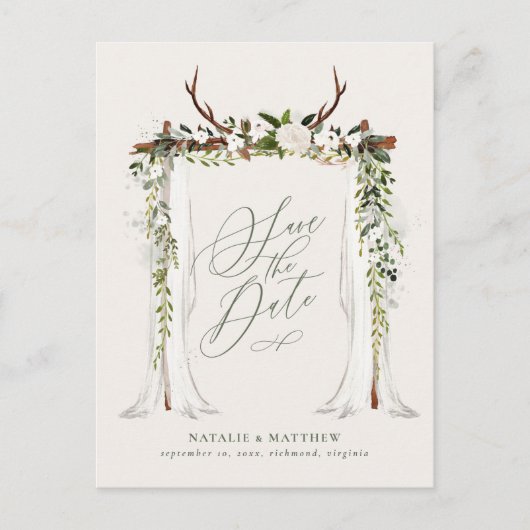 Rustieke botanische huwelijksfoliage save the date aankondigingskaart (Voorkant)