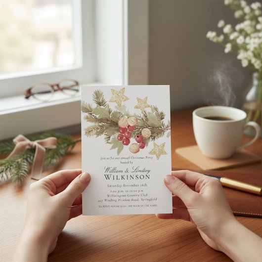 Rustieke Botanische Kerstfeest Uitnodiging QR