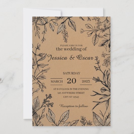 Rustieke Botanische Kraft Papier Foliage Wedding Kaart (Voorkant)