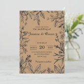 Rustieke Botanische Kraft Papier Foliage Wedding Kaart (Staand voorkant)