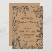 Rustieke Botanische Kraft Papier Foliage Wedding Kaart (Voorkant / Achterkant)