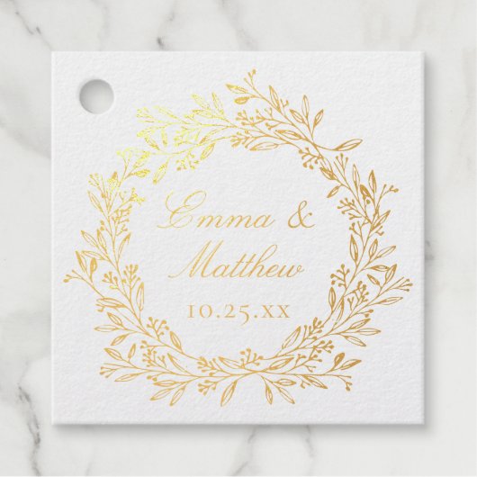 Rustieke Botanische krans Bruiloft Logo Monogram Bedankjes Labels (Voorkant)