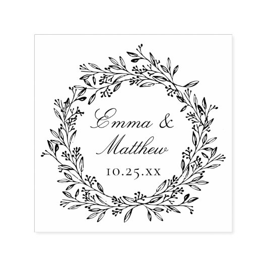 Rustieke Botanische krans Bruiloft Logo Monogram Zelfinktende Stempel (Design)
