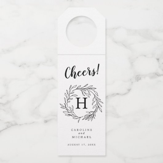 Rustieke Botanische Krans Elegante Trouwmonogram Flessenhanger (Voorkant)