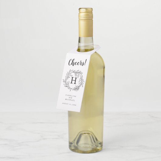 Rustieke Botanische Krans Elegante Trouwmonogram Flessenhanger (Schuin)