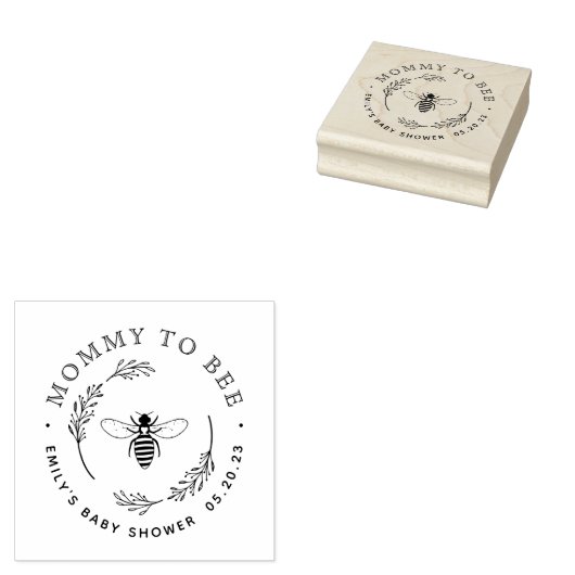 Rustieke Botanische krans Mama to Bee Baby shower Rubberstempel (Gestempeld)