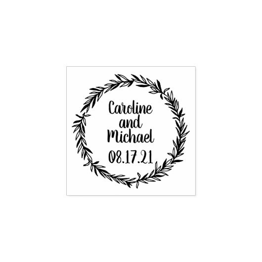 Rustieke Botanische Land Krans Bruiloft Custom Rubberstempel (Afrduk)