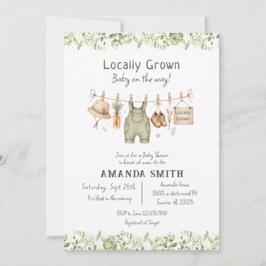 Rustieke botanische lokaal geteelde babyshower kaart (Voorkant)