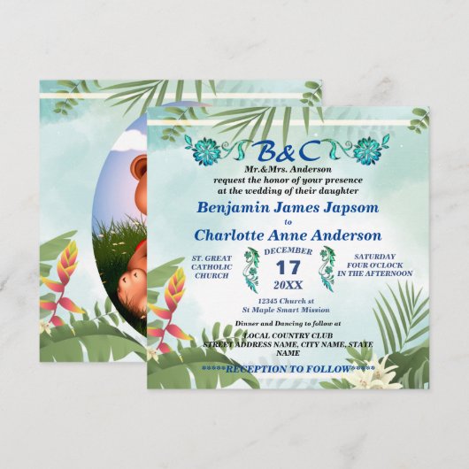 Rustieke botanische monogram aangepaste trouw kaart (Voorkant / Achterkant)