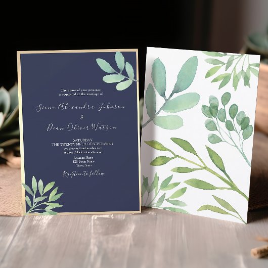 Rustieke Botanische Navyblauwe Trouw Kaart