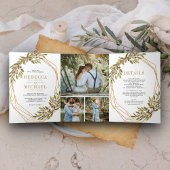 Rustieke Botanische Olijftak Goud Lijst Bruiloft Drieluik Uitnodiging