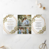 Rustieke Botanische Olijftak Goud Lijst Bruiloft Drieluik Uitnodiging (Binnen)