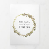 Rustieke Botanische Olijftak Goud Lijst Bruiloft Drieluik Uitnodiging (Cover)