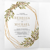 Rustieke Botanische Olijftak Goud Lijst Bruiloft Drieluik Uitnodiging (Binnenzijde eerst)