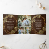 Rustieke Botanische Olijftak Schuur Houten Bruilof Drieluik Uitnodiging (Binnen)