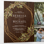 Rustieke Botanische Olijftak Schuur Houten Bruilof Drieluik Uitnodiging (Binnenzijde eerst)