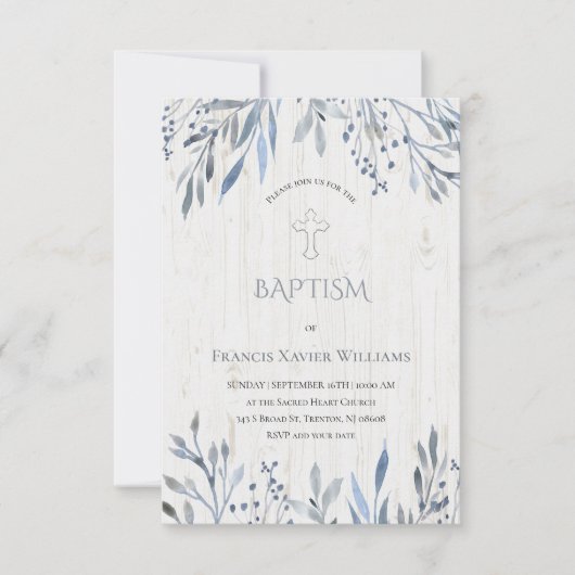 rustieke botanische ontwerp doopsel uitnodiging (Voorkant)
